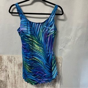 Vintage Slim Allure one piece tropics palm tree swimsuit size 14